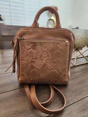The Sak Embossed Leather Mini Backpack Or Crossbody Convertible - Brown Bag